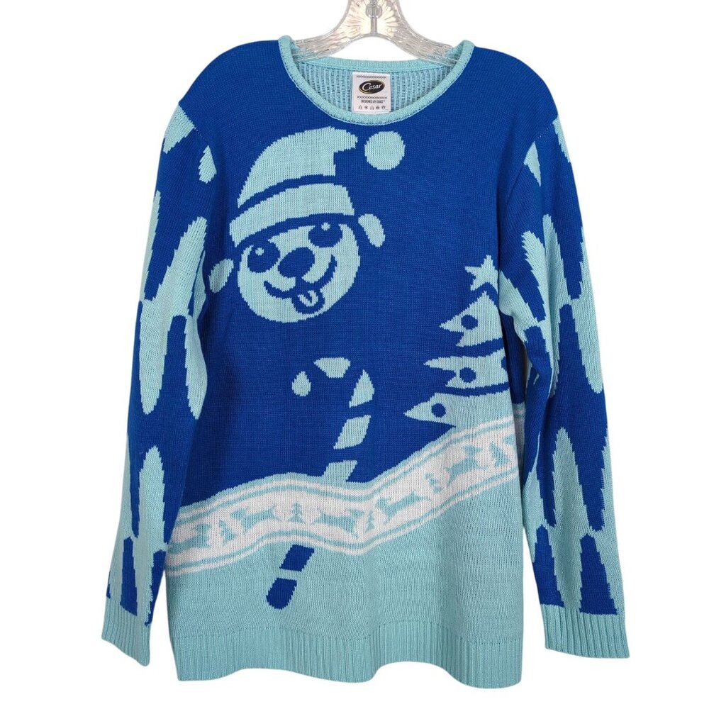 Cesar Blue Unisex Christmas Sweater sz M designed by Dogs Festive Holiday